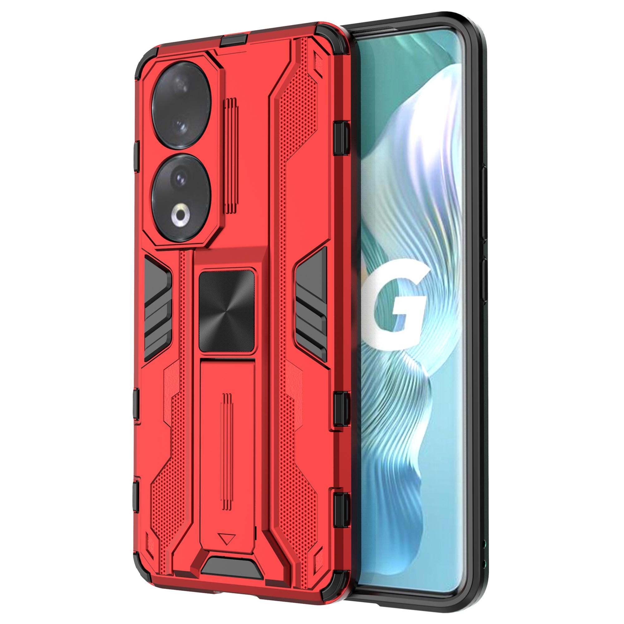 

For Honor 90 Anti-drop Phone Cover with Kickstand Hard PC+Soft TPU Protective Case Red