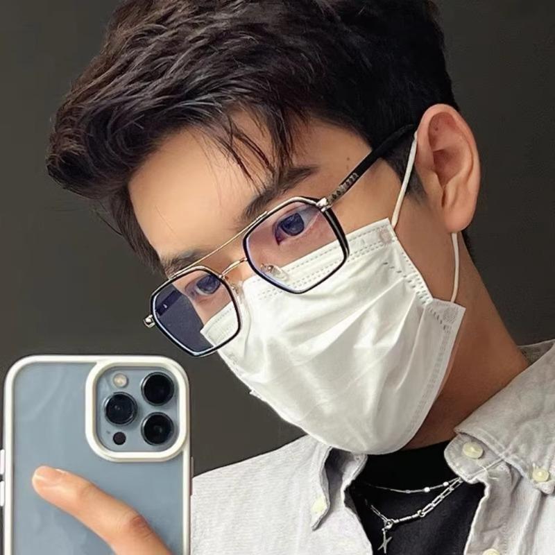 1Pc New Double Bridge Square Anti-Blue Light Glasses Women Men Vintage Transparent Computer Glasses Oversize Frame Eyeglasses