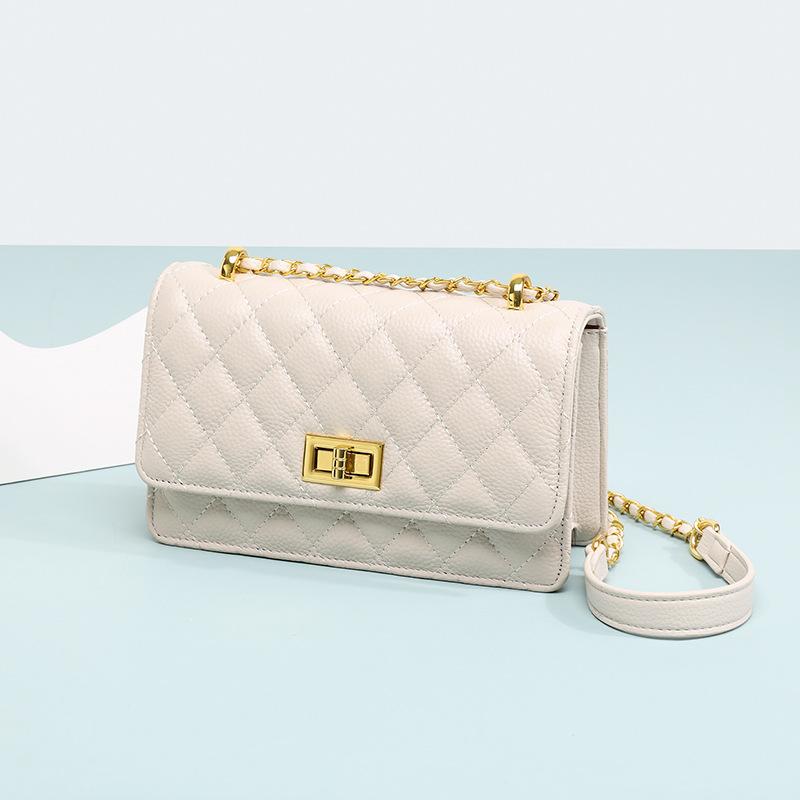 Borsa Mini Quadrata da Donna in Vera Pelle - Borsa a Tracolla Trapuntata a Punto Rombo con Tracolla a Catena Regolabile per Uso Quotidiano Casual e Essenziali da Ufficio