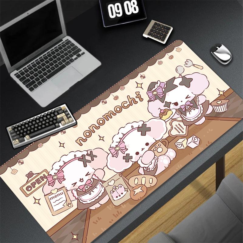 Gaming Mouse Pad Antislip Stitched Edges Pink Cute Cartoon Artwork Print Keyboard Pad for Gamer Home Office Desk Mat