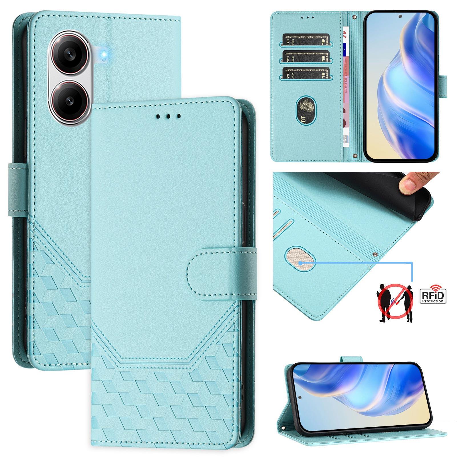 

For Xiaomi Poco X7 Pro 5G Case Imprinted Honeycomb RFID Blocking Leather Phone Cover with Strap Dark Purple