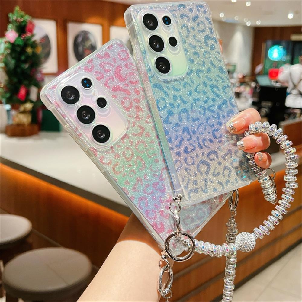 Leopardenmuster Galvanisierter Lanyard-Kette Geeignet für Samsung S25 Ultra Apple IPhone 16 Softshell Handyhülle Schutzhülle