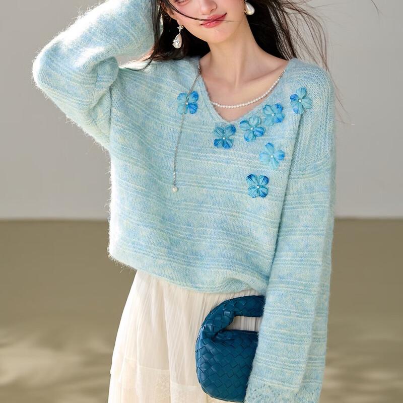 La Chapelle French Floral Knit Pullover