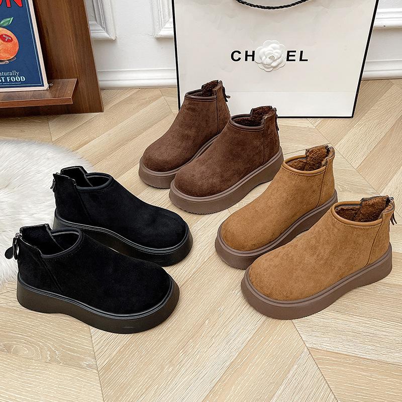 Thick-soled rear zipper Martin boots children's new winter velvet snow boots short flat-bottomed fashion short boots women
