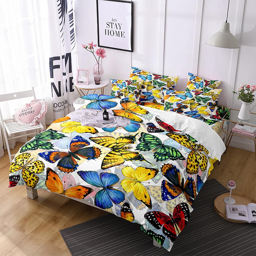 Butterfly Bedding Set 3D Flower Duvet Cover Quilt Cover with Zipper Queen Double Microfiber Comforter Set Kid Girl ChristmasGift