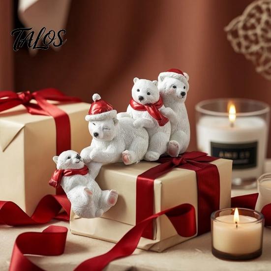 Polar Bear Figurines for Shelf Resin Ornament, White Hanging Figurine with Hat And Scarf Adorable Statues Garden Christmas Holiday Decoration,