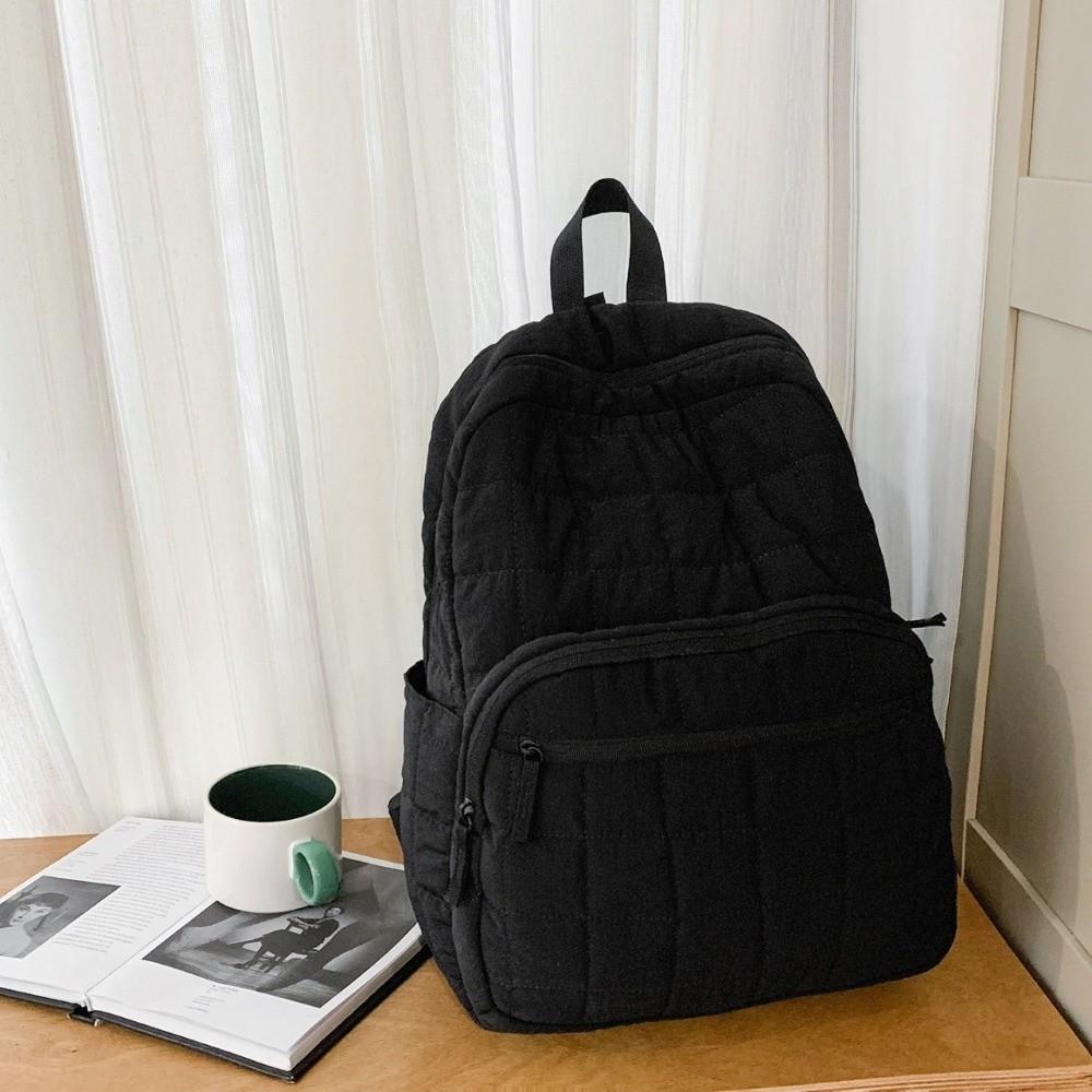 Unisex Quilted Travel Backpack Nylon Solid Color Laptop Backpack Large Capacity Multi-pocket Student Schoolbag