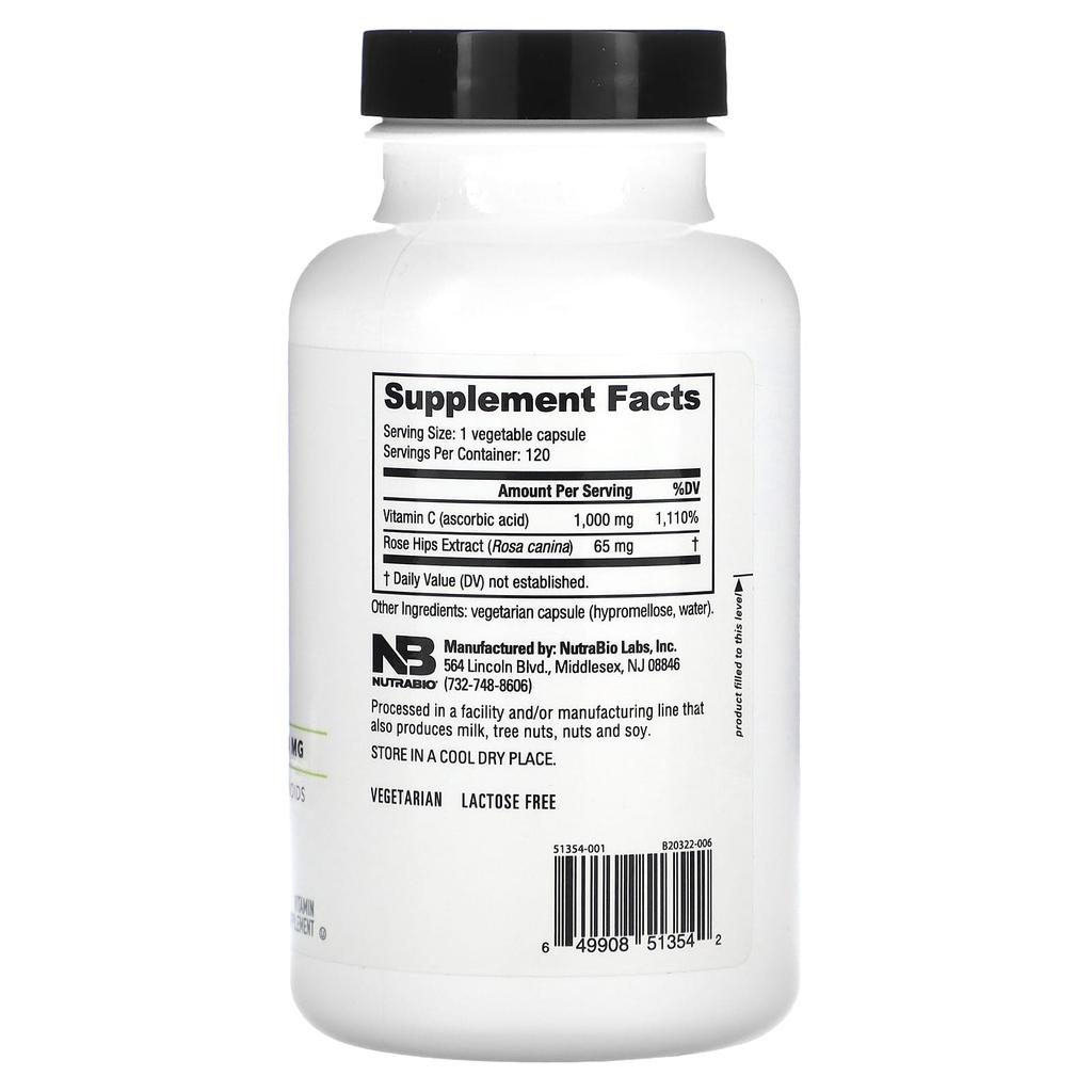 NutraBio, Vitamin C, 1,000mg, 120 capsules