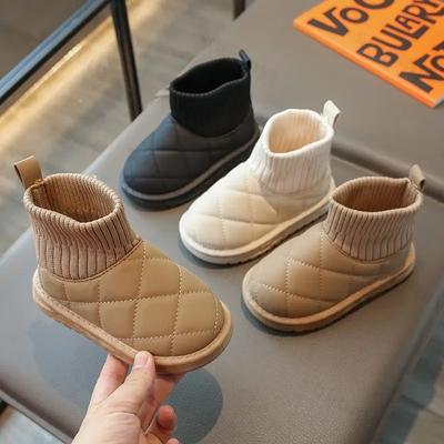Children Snow Boots Girls Thick Cotton Warm Plush Winter Ankle Boots Boys Non-slip Soft Sole Solid Casual Cotton Shoes