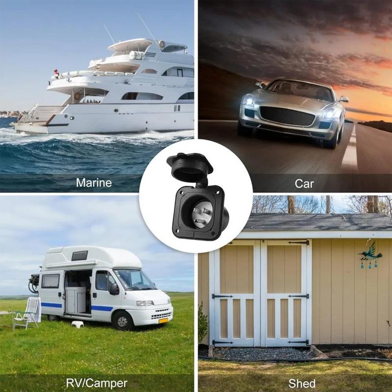 15A Flanged Inlet Waterproof Flanged Power Inlet RV Outlet Receptacle Wear-Resistant Male Electrical Outlet RV Electrical Outlet