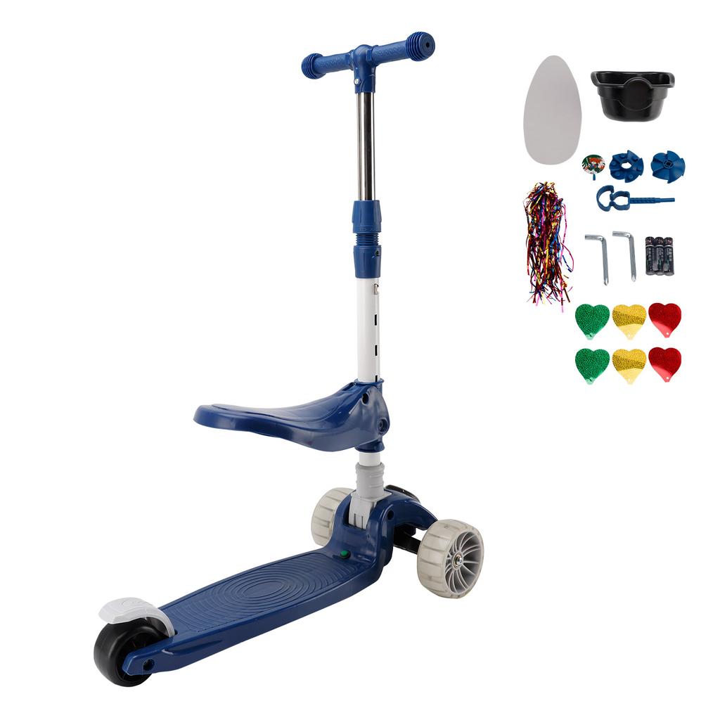 2-in-1 Kids Scooter Foldable Seat Light 3 Wheel Adjustable Folding Bar Blue/Pink