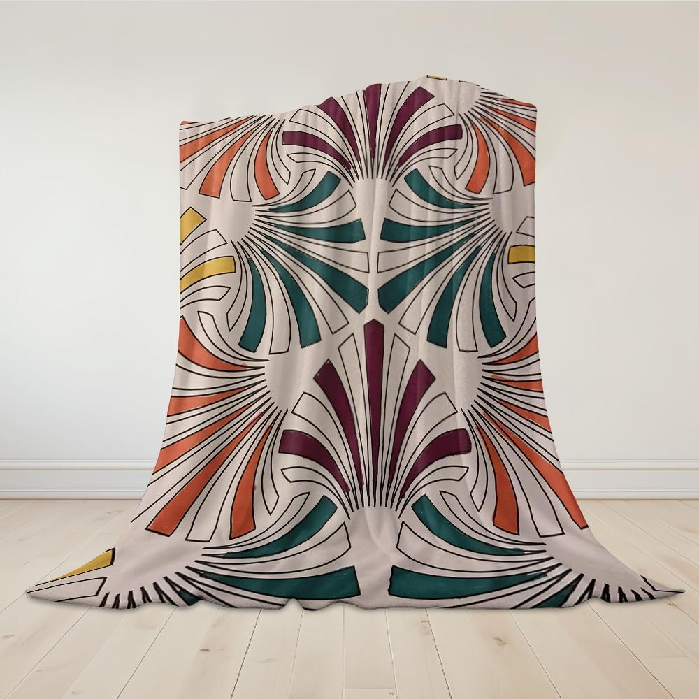 Art Deco Fan Motif Flannel Blanket Warm Soft Halloween Christmas Couch Warm Cozy Decorative Decor Gift for All Season