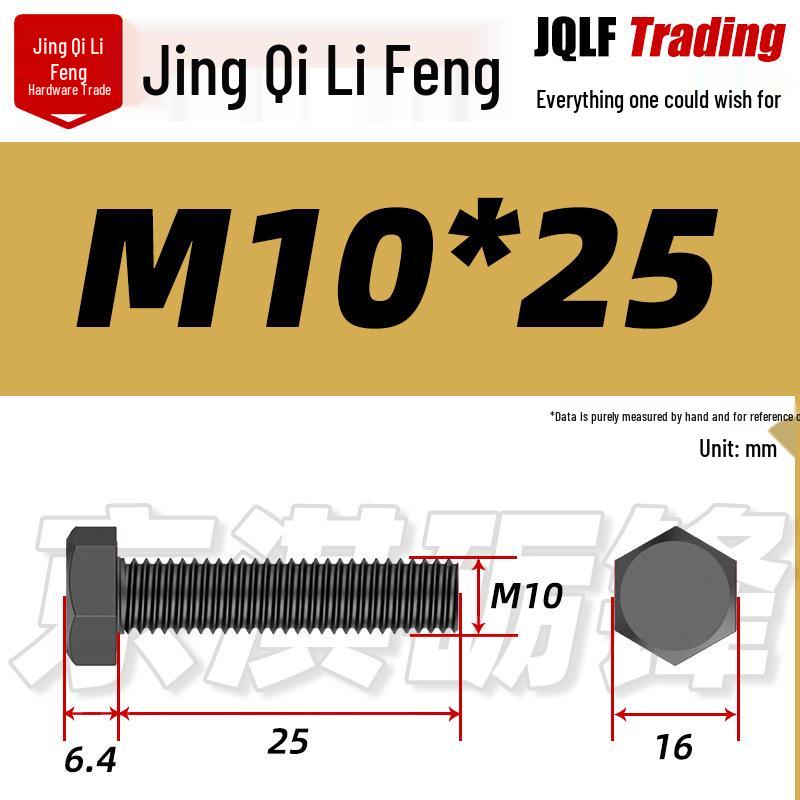 Grade 12.9 Reverse Thread Hex Bolt, M6-M24 High-Strength Blackened Hexagon Screw