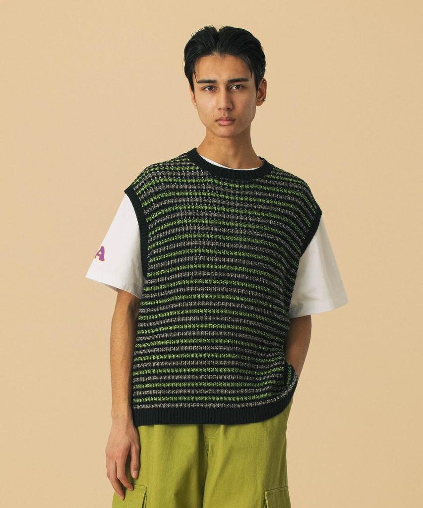 [Extra Large] Striped Knit Vest 101252015001 Green XL