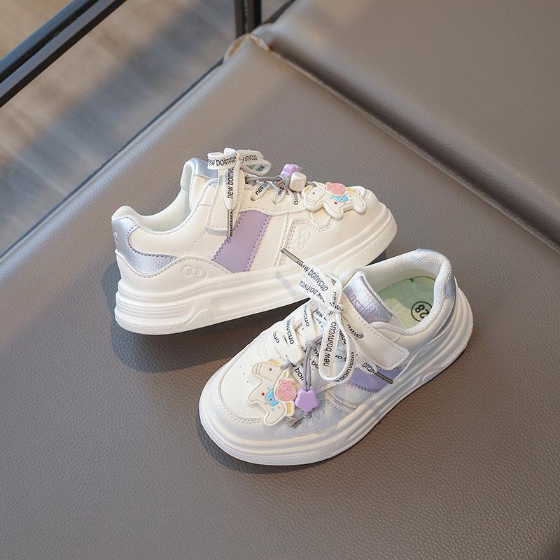 Spring 2026 Girls' Princess Sports Shoes - Lightweight, Breathable White Cartoon Leather Sneakers