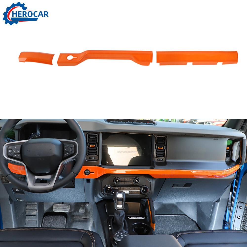 3x Center Console Dashboard Cover Trim Decor Bezels For Ford Bronco 2021+ Orange