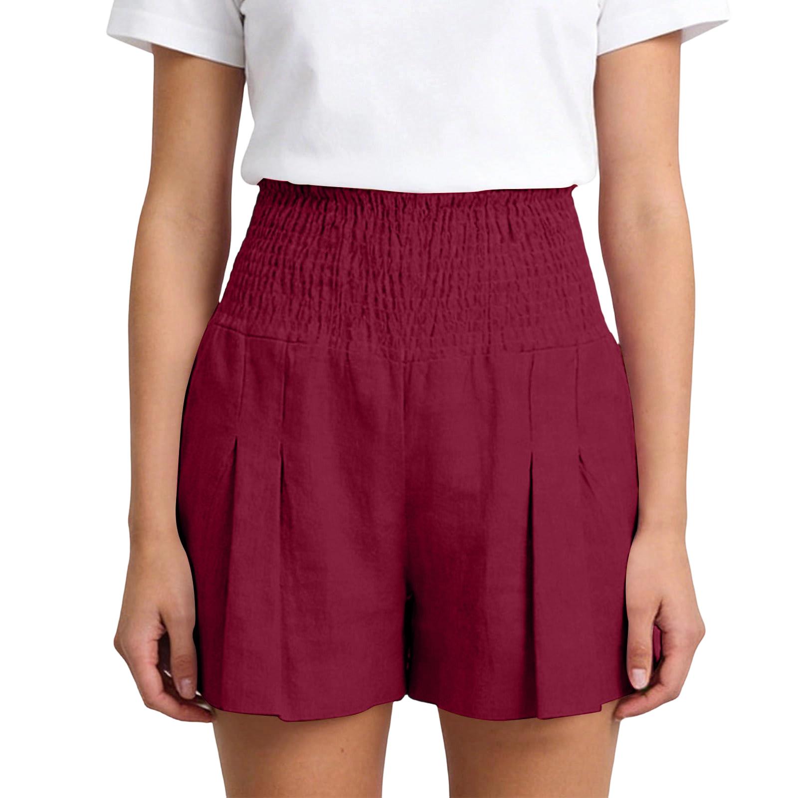 

Women s Shorts Casual Summer Color Drawstring Beach Loose Pocket Shorts XXL винний