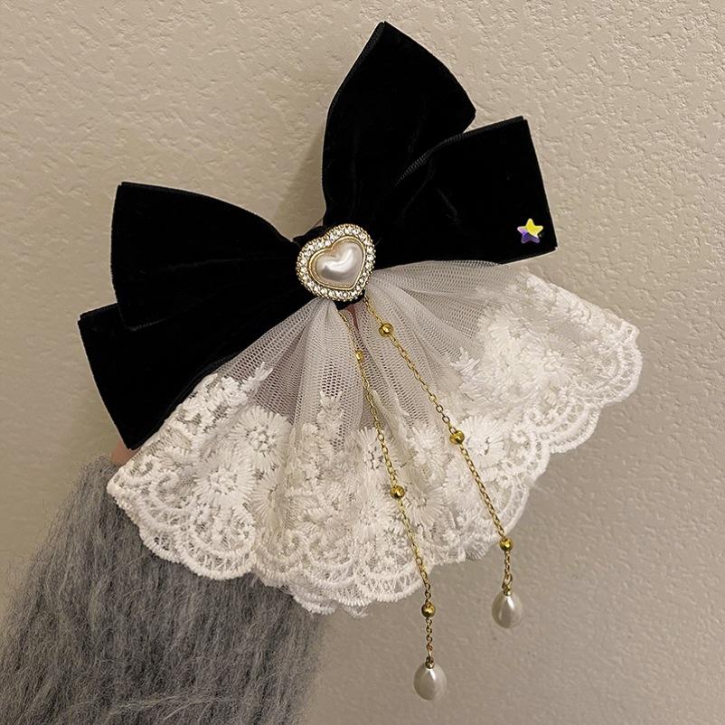 Sweet Temperament Lace Red Big Bow Clip In The Escape Princess Broken Diamond Hairpin Female Head Clip Headdress