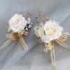 Pack of 6 Silk Rose Flower Brooch/Bracelets Elegant Bridal Jewelry Stylish Wedding Party Accessories for Bridesmaids