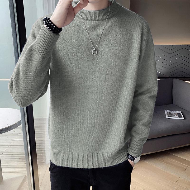 Men's 2024 Spring/Winter Versatile Solid Color Knitwear: Trendy Hong Kong Style Thick Pullover Sweater