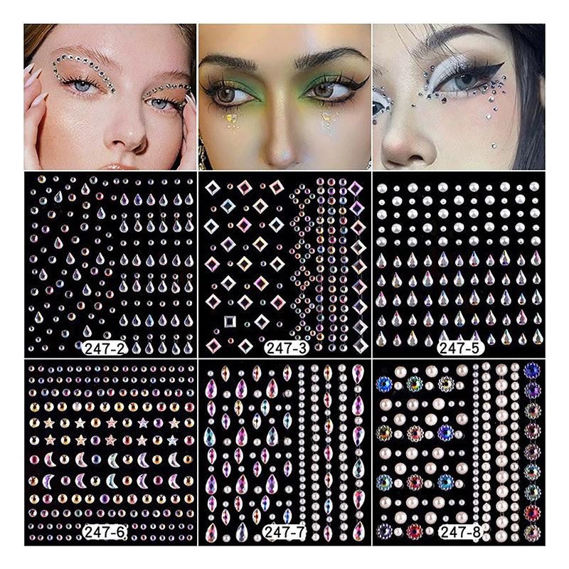1Sheet Eye Body Face Gems Jewels Pearl Rhinestone Stickers Self Adhesive Crystal Rainbow Makeup Diamonds Face Decoration Sticker