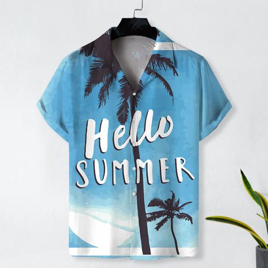

Рубашка Топ, модная быстросохнущая летняя рубашка с коротким рукавом, мужская свободная рубашка с принтом кокосовой пальмы, пляжная рубашка, повседневная одежда L светло-синий