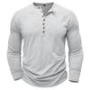 Mens Henley Collar Long Sleeve T-Shirts Solid Color Loose Fit Button Front Casual Daily Tshirts