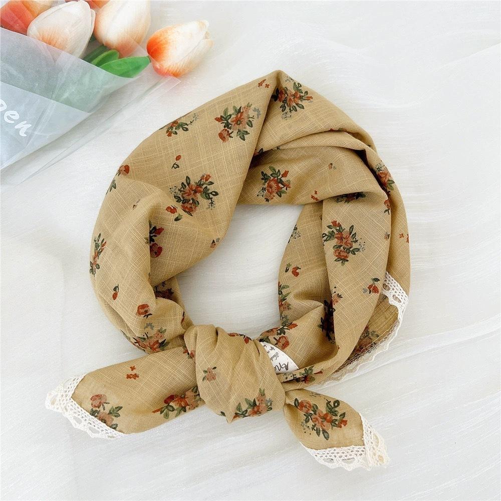 French retro cotton flower small scarf headband women's pure cotton thin bag head small scarf decorative square scarf headscarf