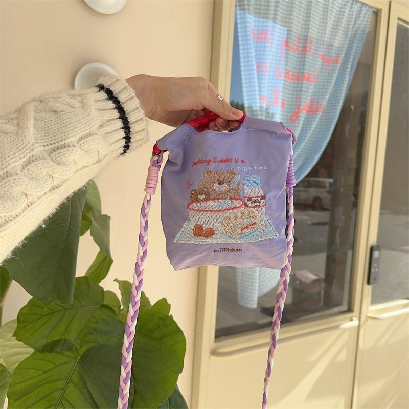 13 Exquisite embroidered bear cloth bag student handbag Oxford cloth mini handbag shopping mobile phone bag