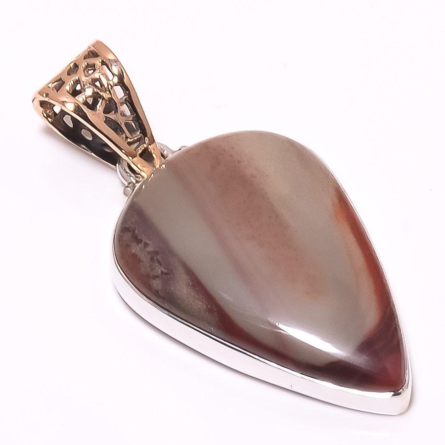 Natural Mookaite Gemstone 925 Sterling Silver TwoTone Gift Pendant 1.77" R2i82