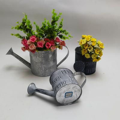 Retro Iron Plate Small Iron Bucket Literary Decoration Flower Arrangement Shooting with Iron Pot Printing Letters Iron Plate Water Bottle