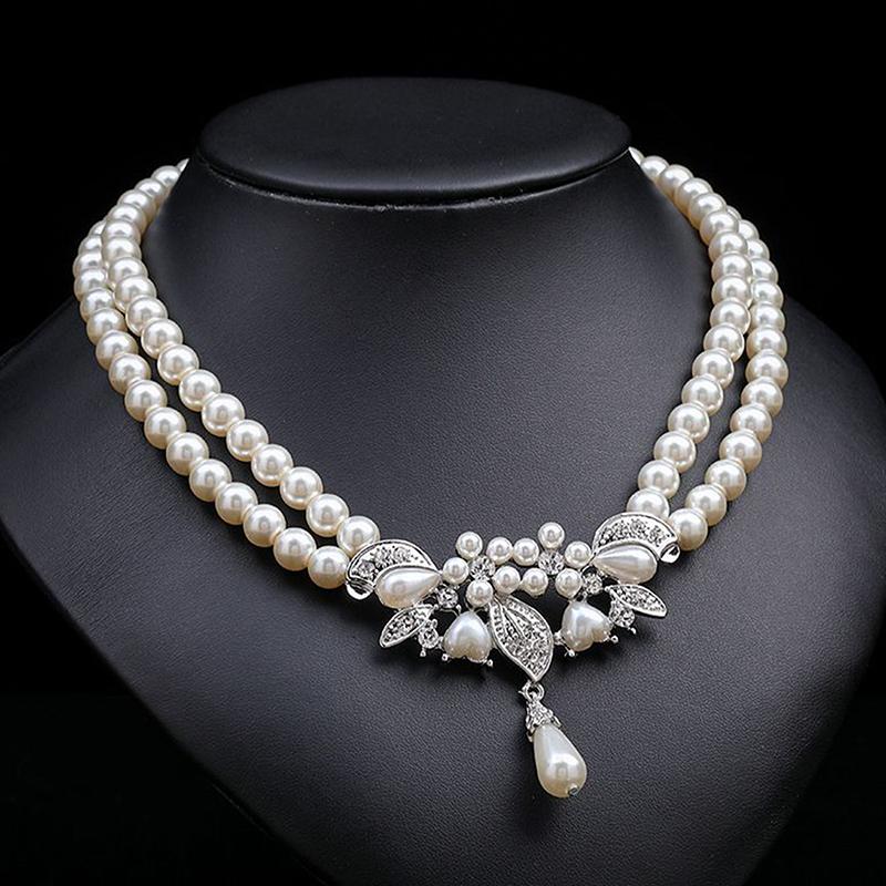 Fashion Imitation Pearl Necklace Two Layer Pearl Necklace Earrings Jewelry Beaded Necklace