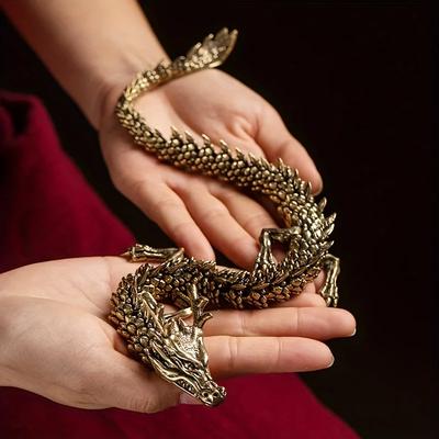 3D Dragon Statue Ornament Moveable Body Joints Ancient Copper Desktop Office Ornament Brass Crafts Home Decoration Gifts
