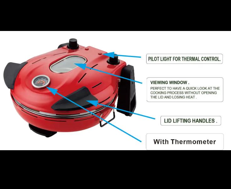 420-degree Ceramic Stone Pizza Oven, 12-inch Pizza Oven, 1200W Countertop Pizza Maker with Built-in Thermometer and Timer