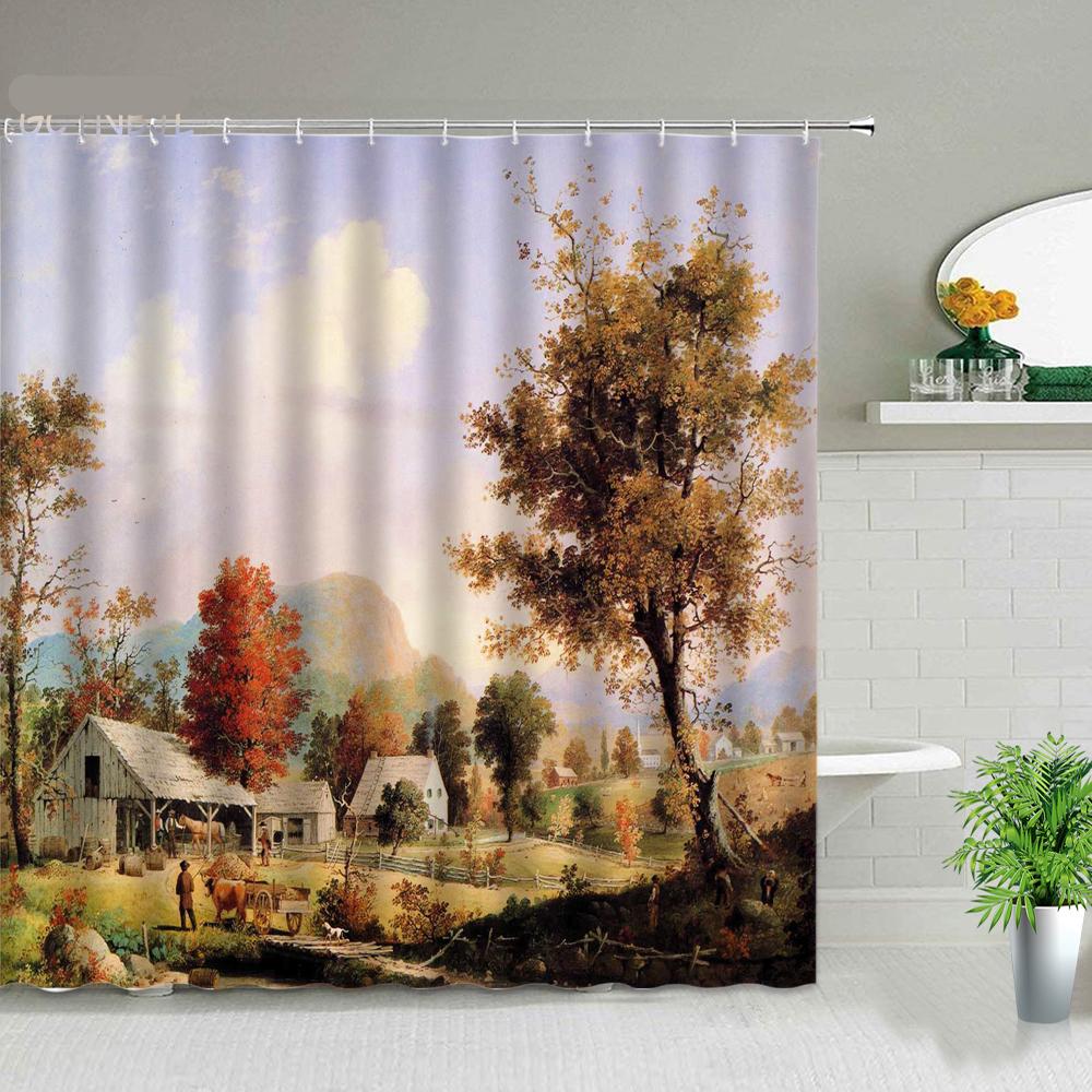 Farm Animal Horse Shower Curtain Wildlife Elephant Leopard Lion Tiger Pattern Shower Curtain Set Highland Cows Bathroom Curtains