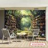 2D Enchanted Book Forest Wall Tapestry, Fairy Tale Library Scene Backdrop for Living Room