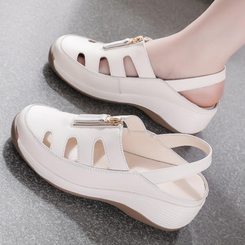 Women Sandals New High Quality Buckle Strap Sandals Women New Closed Toe Office and Career Summer Solid Wedge Shoes for Women