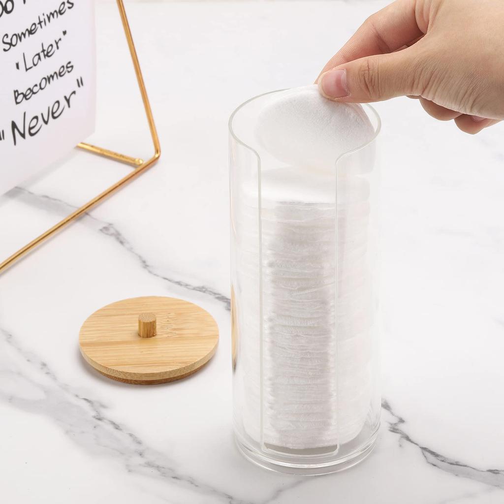 Cosmetic Cotton Organizer, Cosmetic Ball Organizer with Bamboo Lid, Bathroom Storage Bottle, Desktop Hair Accessories Organizer