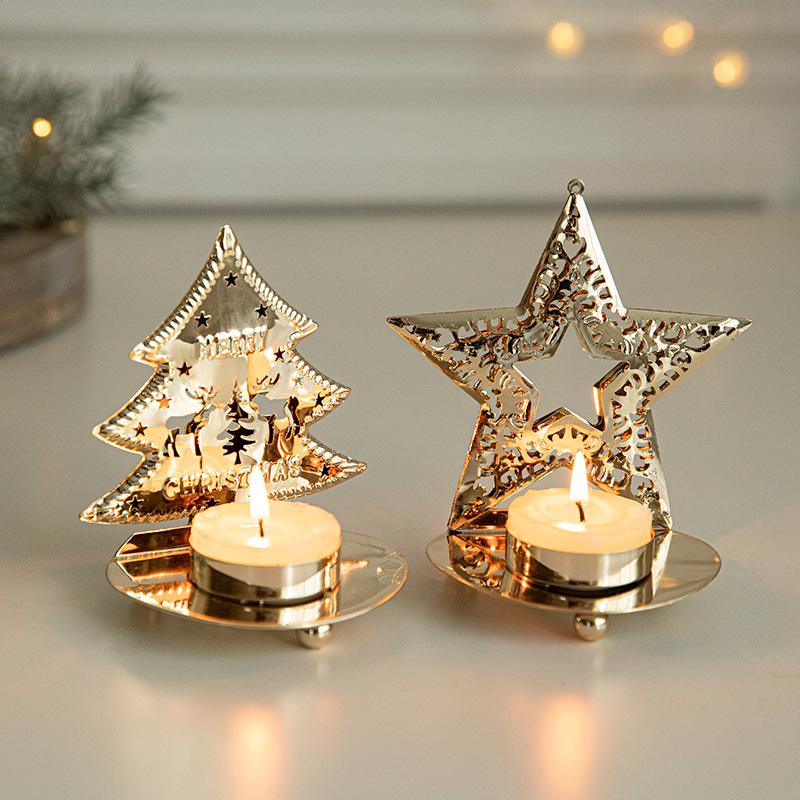 Gold Iron Art Christmas Candle Holder Ornament Lantern Tray