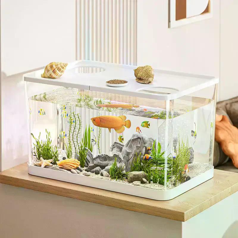 PET New Transparent Mini Fish Tank Aquarium Drop Resistant Hydroponic With Lid Ecological Desktop Home Lazy Tank Turtle Tank
