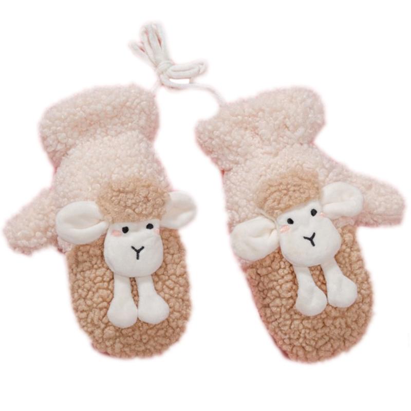 Fluffy Animal Mittens Plush Sheep Gloves with String Full Finger Mittens Winter Warm Mittens Cartoon Gloves for Women