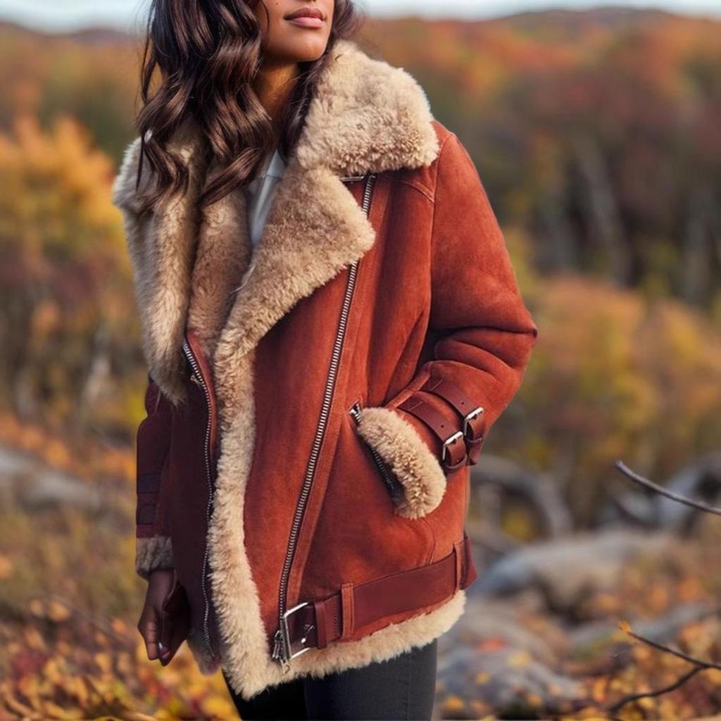 Women's Biker Deerskin Lamb Wool Fur & Cotton Coat