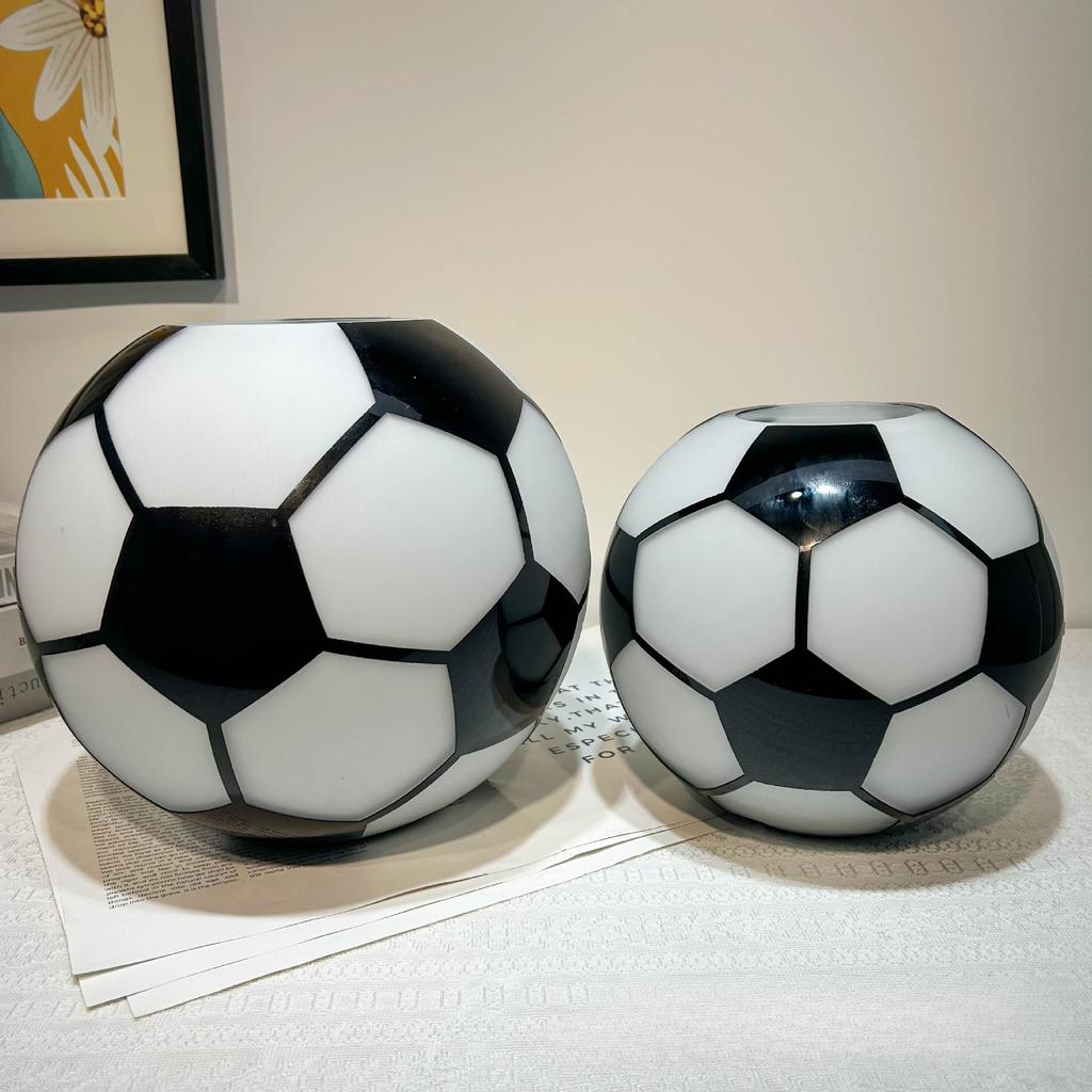 Fußballform Schwarzer und Weißer Kreis Glasvase Geometrische Fußballornamente Blumenvase Blumentopf Heimdekorationszubehör