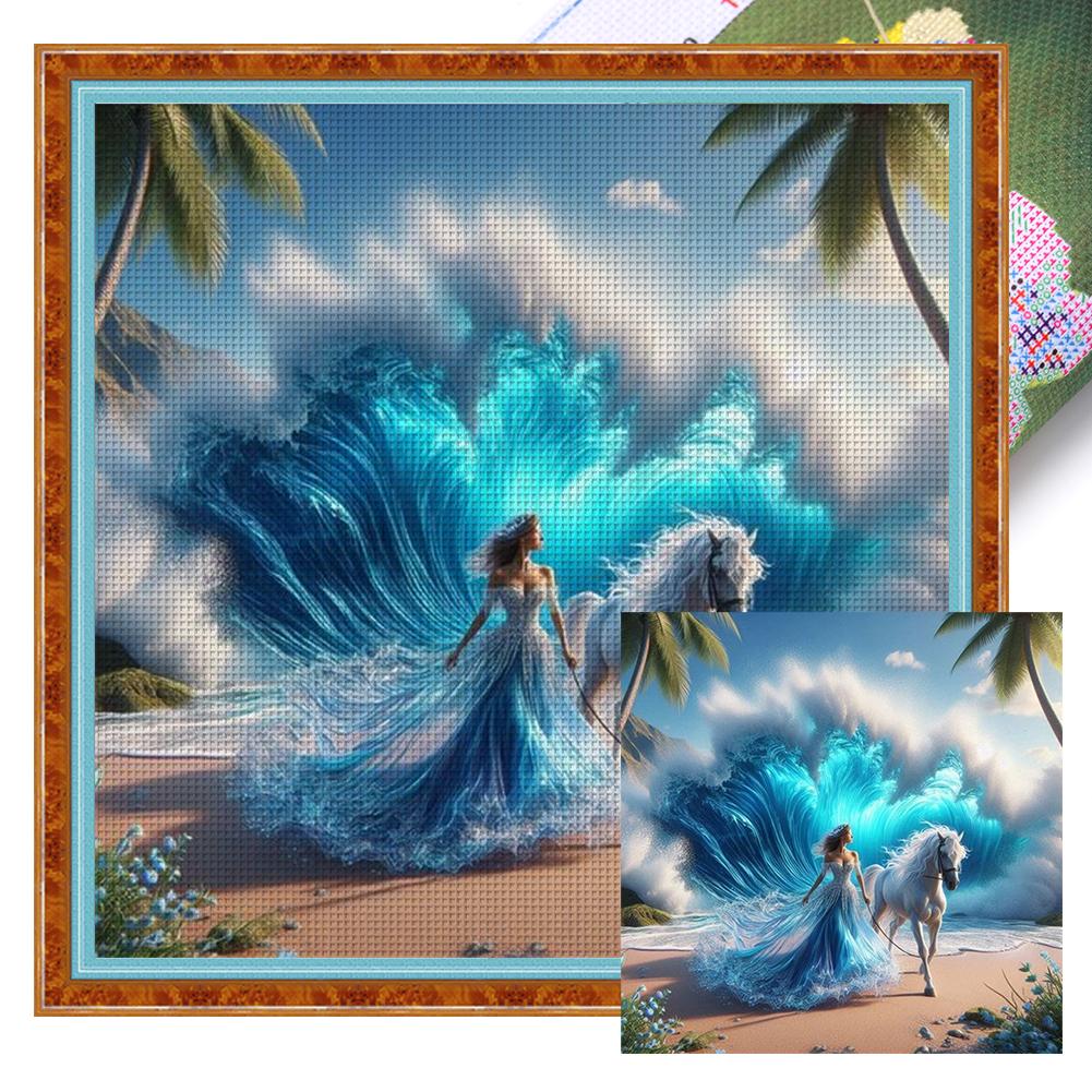 Girl Printed Cross Stitch Kit DIY 11CT Thread Art Needlework Home Wall Decor