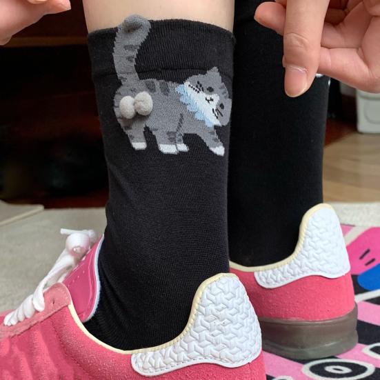 Cute Cat Socks with Balls 3D Novelty Soft Cotton Crew Socks Funny Animal Socks for Women Cats Lovers