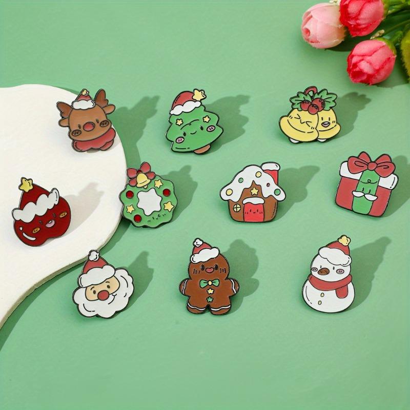 10pcs Cartoon Broochs Set Christmas Tree Reindeer Christmas Brooch Santa Claus Metal Badge Couple Pin Cute and Unique Accessory