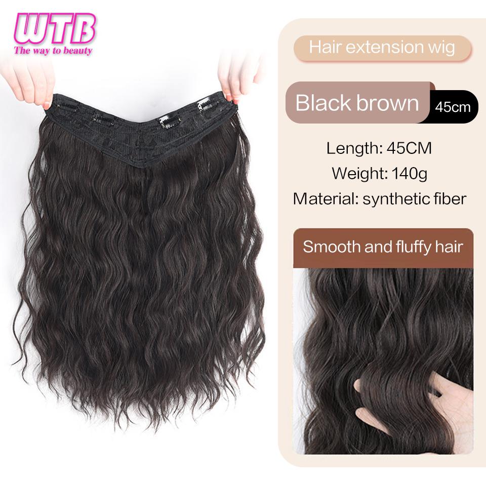 WTB syntetisk vann krusning hårforlengelse parykk fluffy bølget krøllete hår Naturlig usynlig parykk kvinne