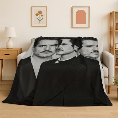 Fashion Pedro Pascal Star Flannel Blanket Soft Warm Throw Blanket for Bedroom Living Room Bed Travel Camping Picnic Gift Kids