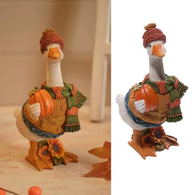 Autumn Pumpkin Duck Ornament, Exquisite Resin Craft, Lifelike Animal Figurine, Creative Home Garden Patio Decor, Unique Desktop Display