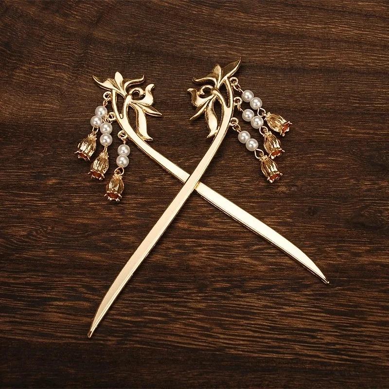 Elegantní Starověký Styl  Špičková Slitina Hanfu  Střapec  Krok Šperk  Denní Vlasová Spona Starověký Kostým Pokrývka Hlavy  Doplňky Drdol
